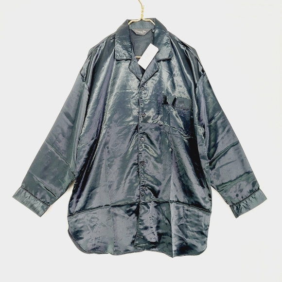 New Vintage Christian Dior Monsieur Black Satin Sleepshirt P5058